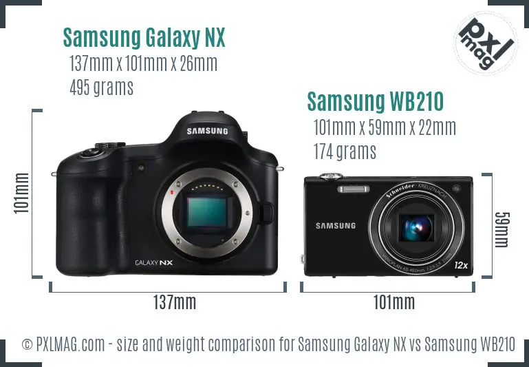 Samsung Galaxy NX vs Samsung WB210 size comparison