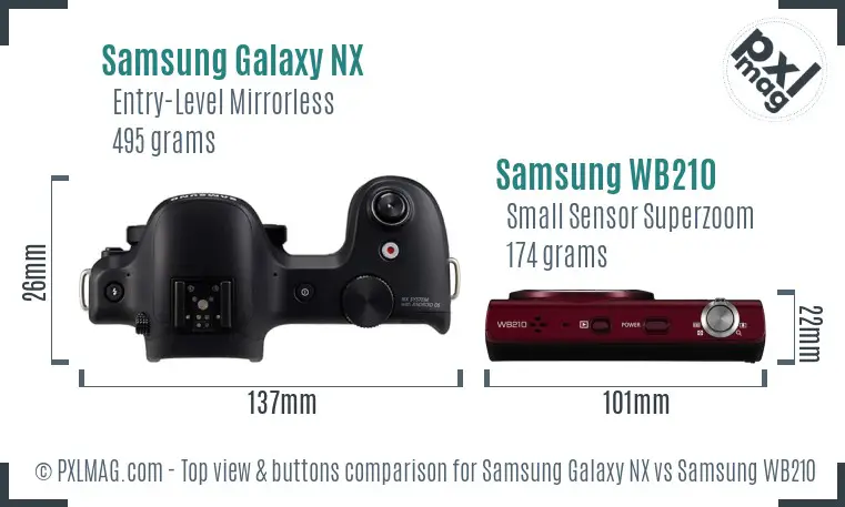 Samsung Galaxy NX vs Samsung WB210 top view buttons comparison