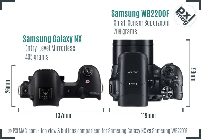 Samsung Galaxy NX vs Samsung WB2200F top view buttons comparison