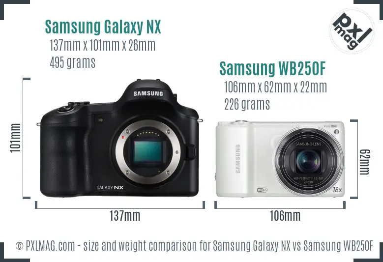 Samsung Galaxy NX vs Samsung WB250F size comparison