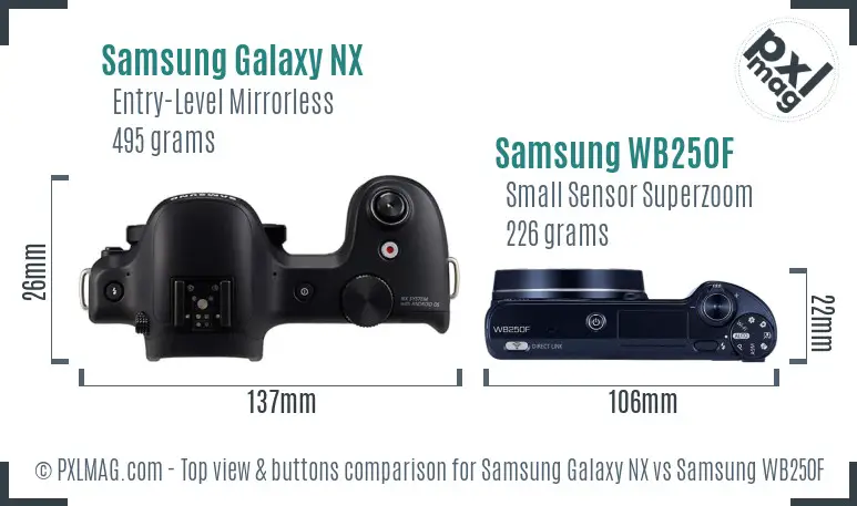 Samsung Galaxy NX vs Samsung WB250F top view buttons comparison