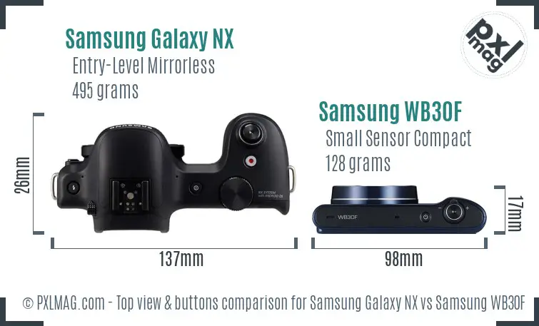 Samsung Galaxy NX vs Samsung WB30F top view buttons comparison