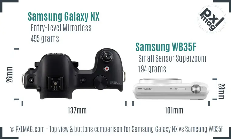Samsung Galaxy NX vs Samsung WB35F top view buttons comparison Samsung Galaxy NX vs Samsung WB35F top view buttons comparison
