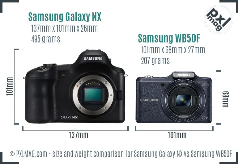 Samsung Galaxy NX vs Samsung WB50F size comparison
