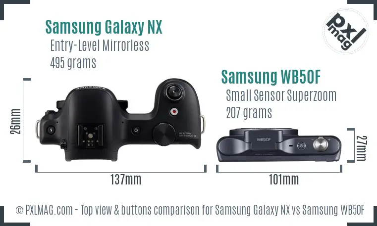 Samsung Galaxy NX vs Samsung WB50F top view buttons comparison