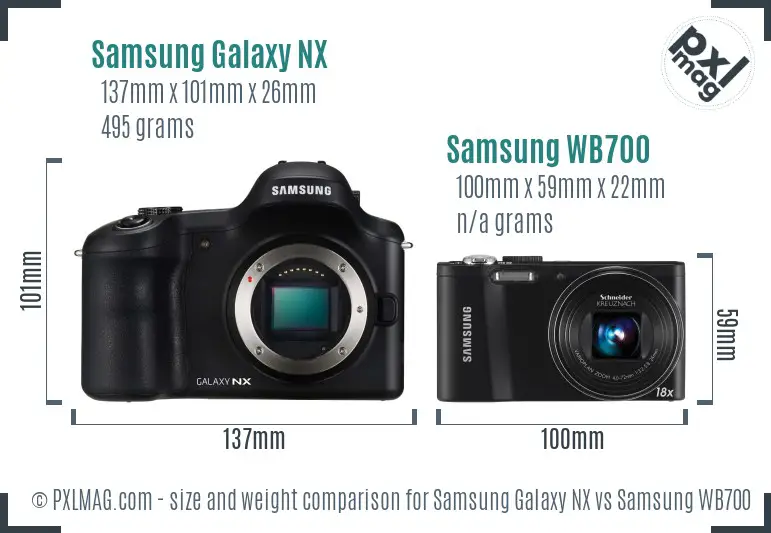 Samsung Galaxy NX vs Samsung WB700 size comparison
