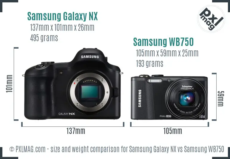 Samsung Galaxy NX vs Samsung WB750 size comparison