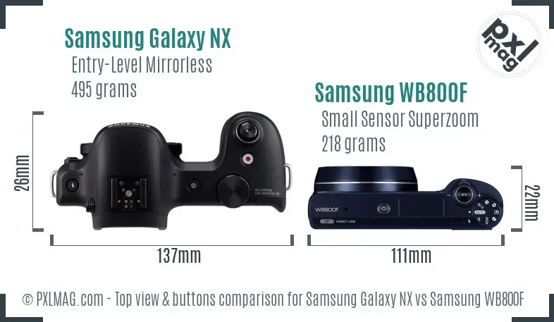Samsung Galaxy NX vs Samsung WB800F top view buttons comparison