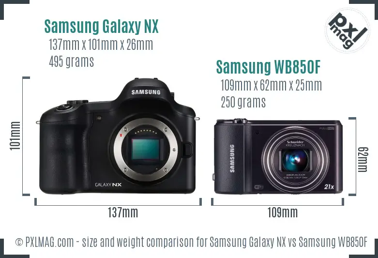 Samsung Galaxy NX vs Samsung WB850F size comparison