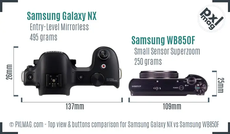 Samsung Galaxy NX vs Samsung WB850F top view buttons comparison