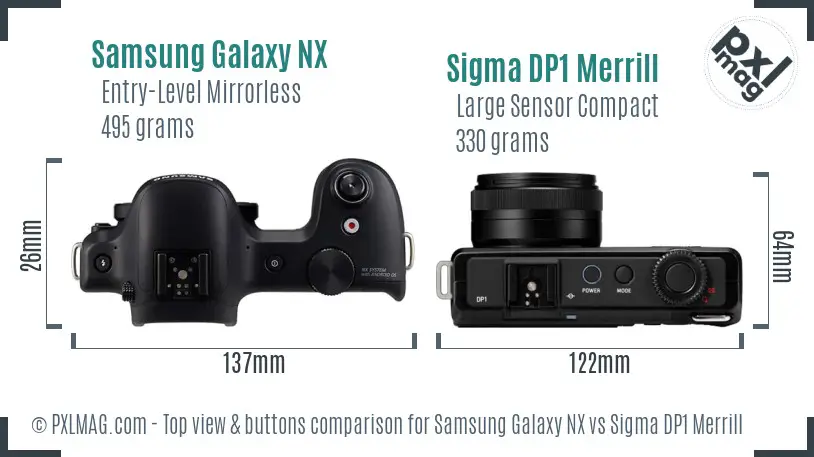 Samsung Galaxy NX vs Sigma DP1 Merrill top view buttons comparison