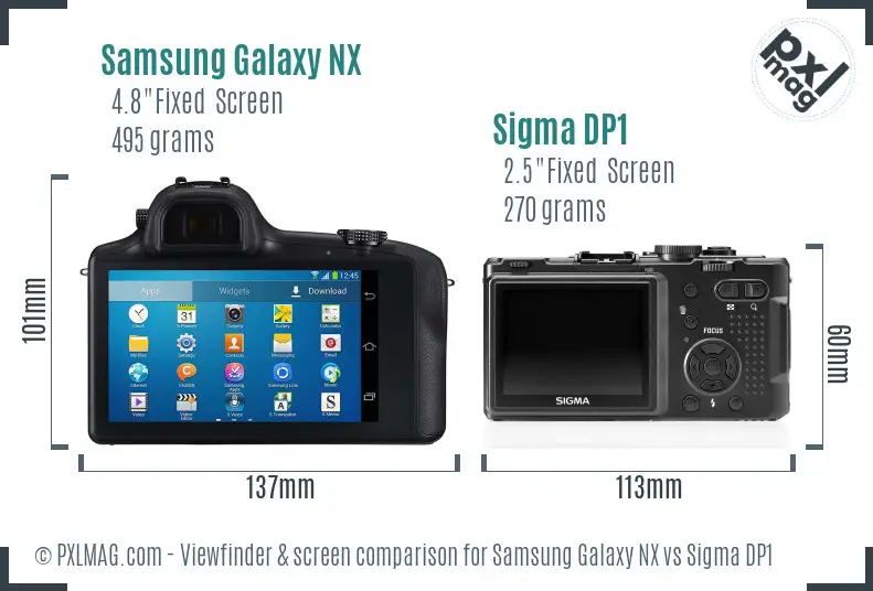 Samsung Galaxy NX vs Sigma DP1 Screen and Viewfinder comparison