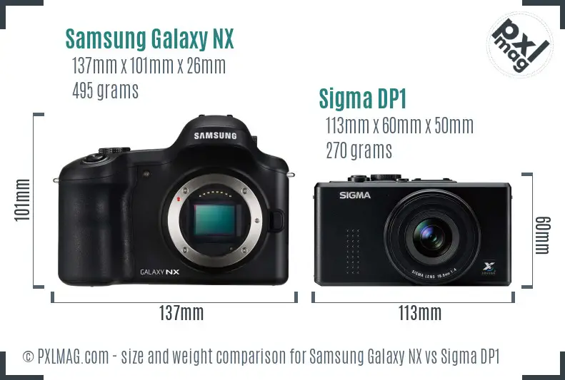 Samsung Galaxy NX vs Sigma DP1 size comparison