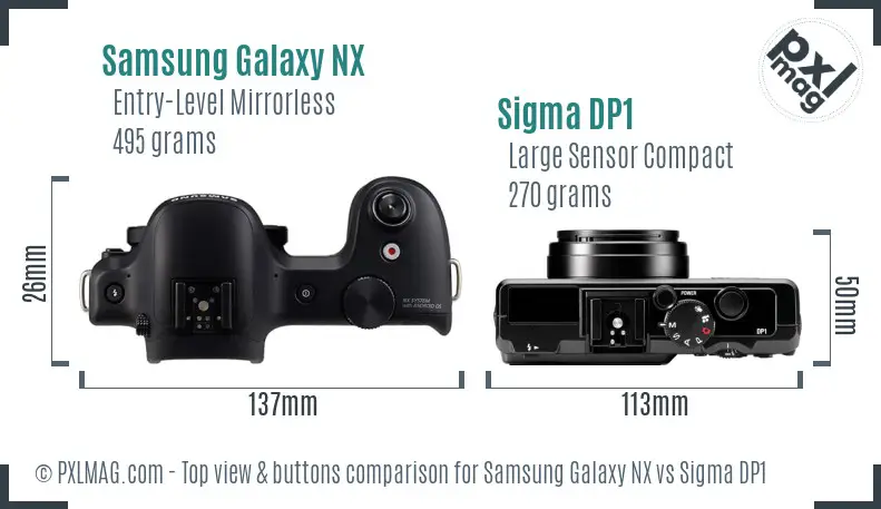 Samsung Galaxy NX vs Sigma DP1 top view buttons comparison