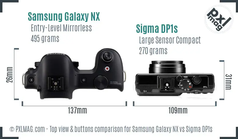 Samsung Galaxy NX vs Sigma DP1s top view buttons comparison