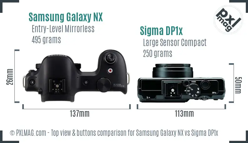 Samsung Galaxy NX vs Sigma DP1x top view buttons comparison