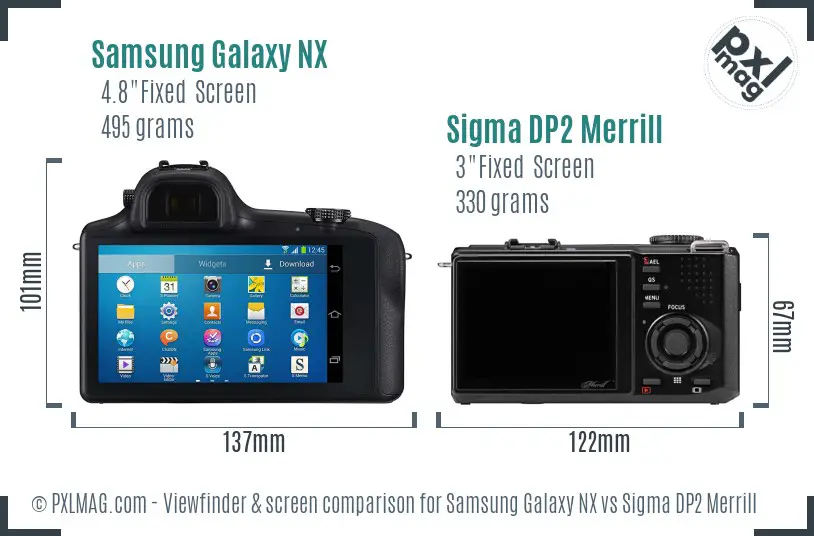 Samsung Galaxy NX vs Sigma DP2 Merrill Screen and Viewfinder comparison