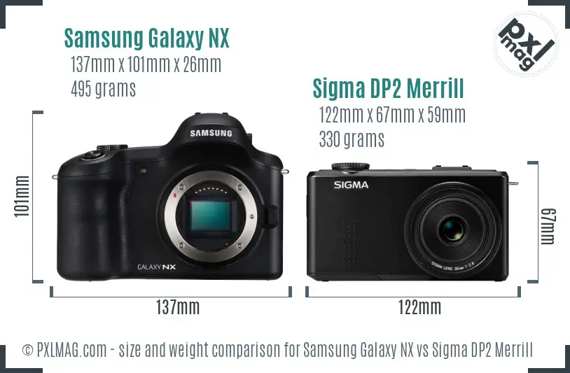 Samsung Galaxy NX vs Sigma DP2 Merrill size comparison