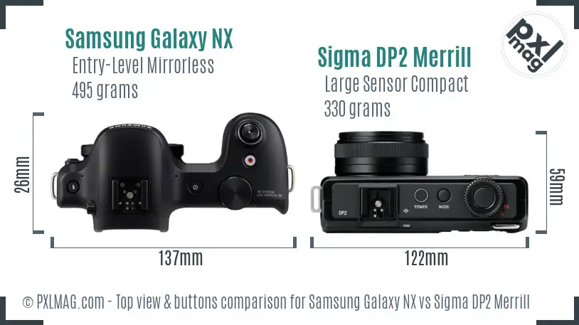 Samsung Galaxy NX vs Sigma DP2 Merrill top view buttons comparison