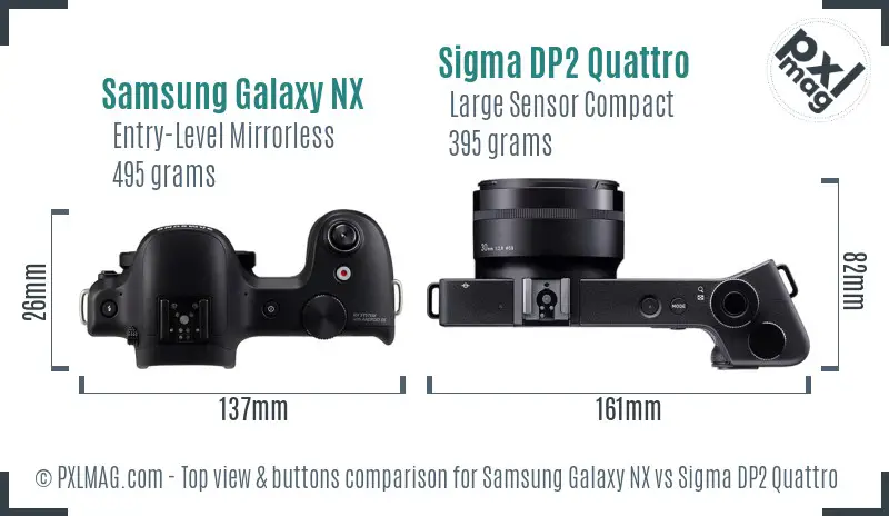 Samsung Galaxy NX vs Sigma DP2 Quattro top view buttons comparison