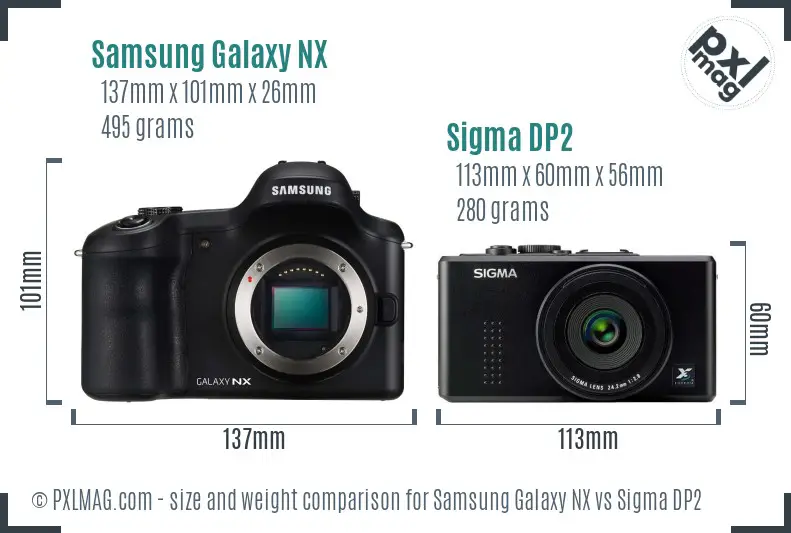 Samsung Galaxy NX vs Sigma DP2 size comparison