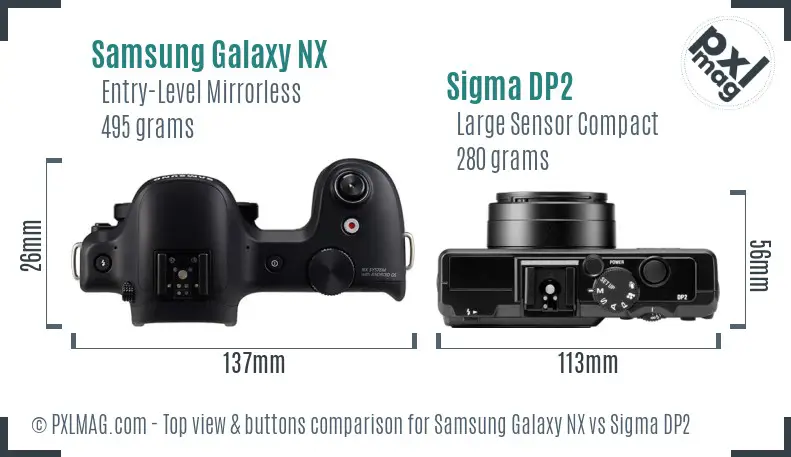 Samsung Galaxy NX vs Sigma DP2 top view buttons comparison
