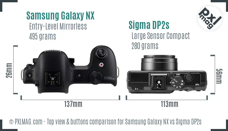 Samsung Galaxy NX vs Sigma DP2s top view buttons comparison