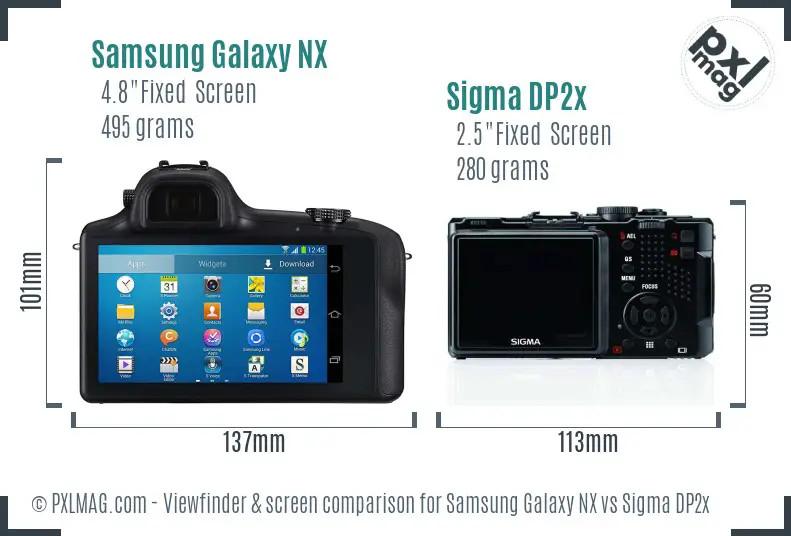 Samsung Galaxy NX vs Sigma DP2x Screen and Viewfinder comparison