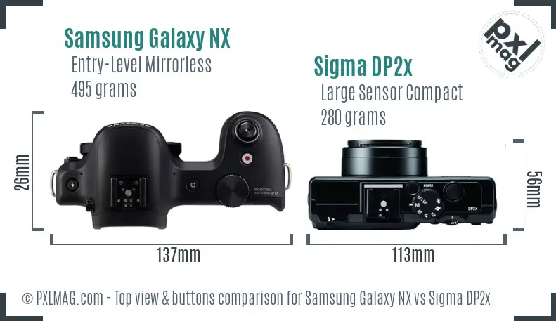 Samsung Galaxy NX vs Sigma DP2x top view buttons comparison