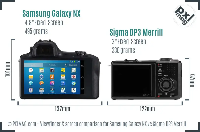 Samsung Galaxy NX vs Sigma DP3 Merrill Screen and Viewfinder comparison