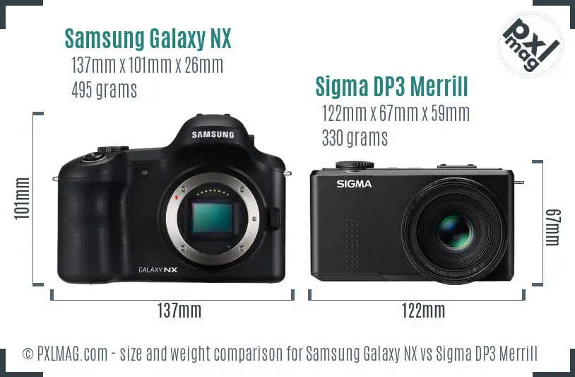 Samsung Galaxy NX vs Sigma DP3 Merrill size comparison