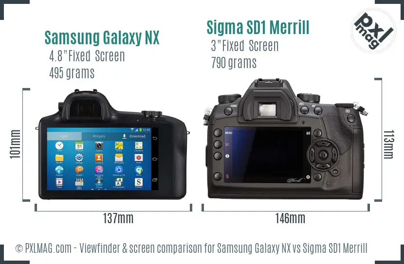 Samsung Galaxy NX vs Sigma SD1 Merrill Screen and Viewfinder comparison