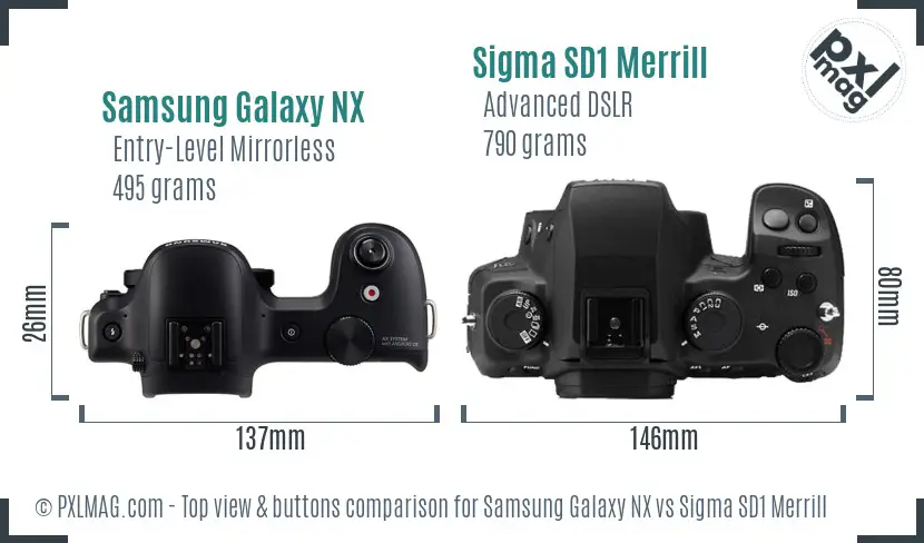 Samsung Galaxy NX vs Sigma SD1 Merrill top view buttons comparison