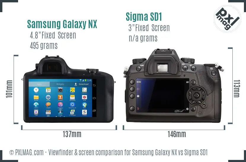 Samsung Galaxy NX vs Sigma SD1 Screen and Viewfinder comparison