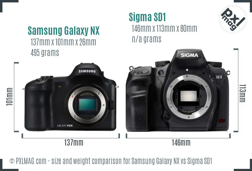 Samsung Galaxy NX vs Sigma SD1 size comparison