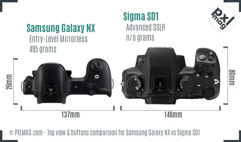 Samsung Galaxy NX vs Sigma SD1 top view buttons comparison