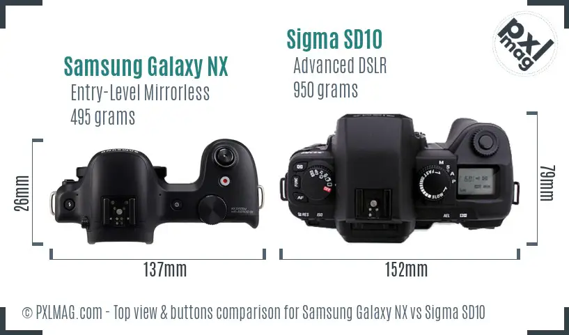 Samsung Galaxy NX vs Sigma SD10 top view buttons comparison