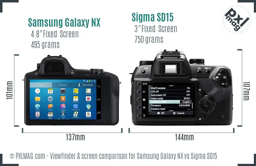 Samsung Galaxy NX vs Sigma SD15 Screen and Viewfinder comparison