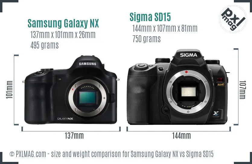 Samsung Galaxy NX vs Sigma SD15 size comparison