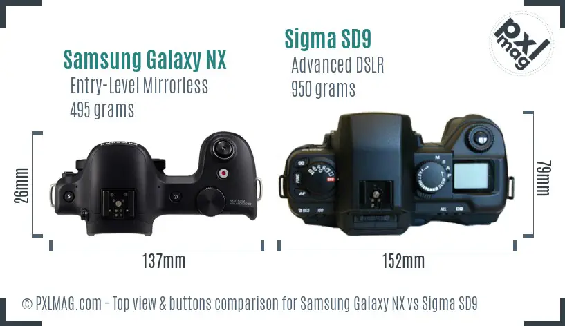 Samsung Galaxy NX vs Sigma SD9 top view buttons comparison