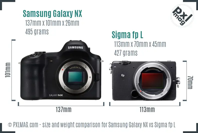 Samsung Galaxy NX vs Sigma fp L size comparison