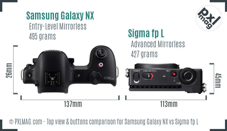 Samsung Galaxy NX vs Sigma fp L top view buttons comparison