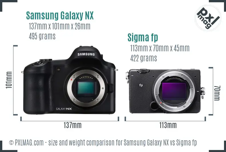 Samsung Galaxy NX vs Sigma fp size comparison