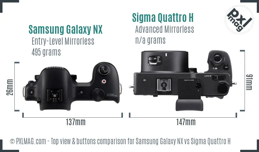 Samsung Galaxy NX vs Sigma Quattro H top view buttons comparison