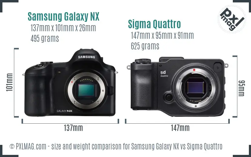 Samsung Galaxy NX vs Sigma Quattro size comparison