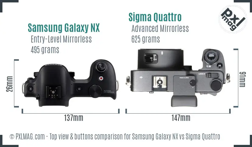 Samsung Galaxy NX vs Sigma Quattro top view buttons comparison