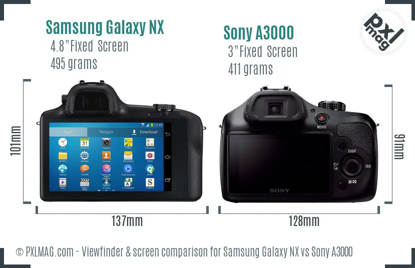 Samsung Galaxy NX vs Sony A3000 Screen and Viewfinder comparison