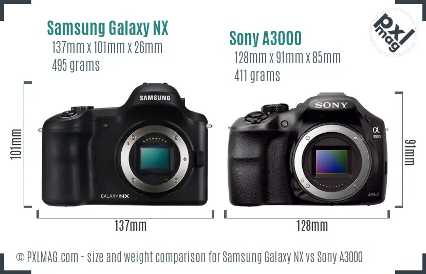 Samsung Galaxy NX vs Sony A3000 size comparison