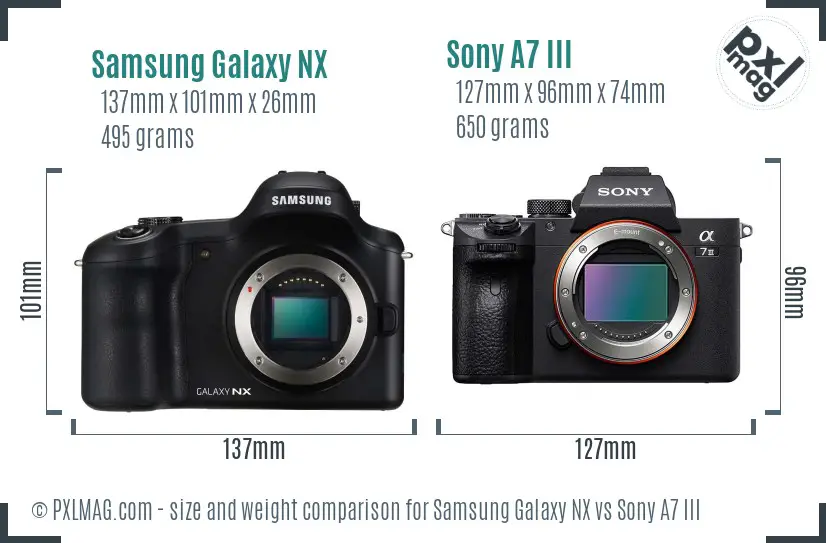 Samsung Galaxy NX vs Sony A7 III size comparison