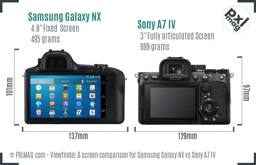 Samsung Galaxy NX vs Sony A7 IV Screen and Viewfinder comparison